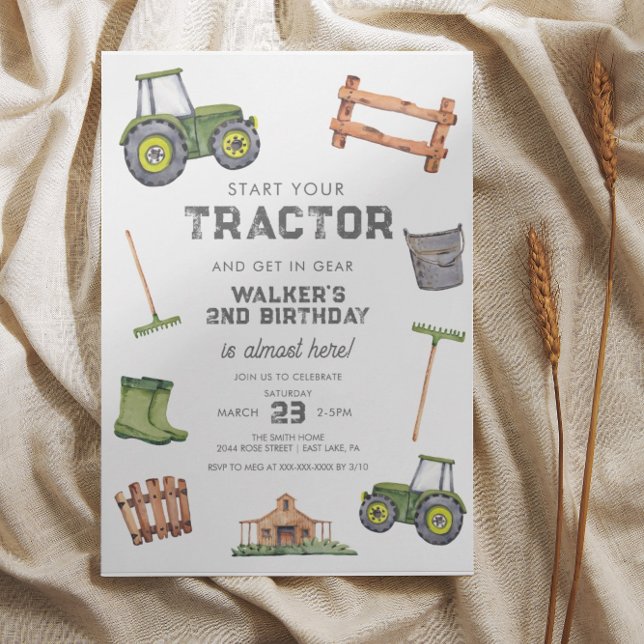 Grüner Traktor, 2. Geburtstag Einladung (Von Creator hochgeladen)