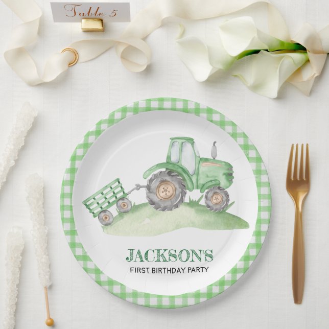 Grüner Traktor Bauernhof Geburtstagspapierteller Pappteller (Hochzeit)