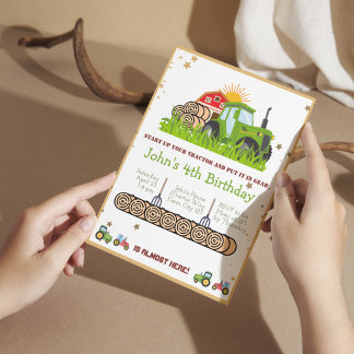 Grüner Traktor | Boys Themed Birthday Party Einladung