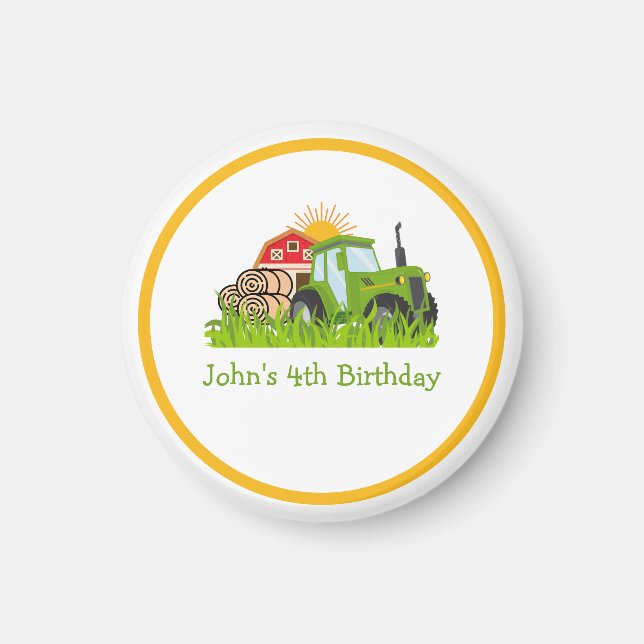 Grüner Traktor | Boys Themed Birthday Party Magnet (Vorne)