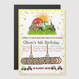 Grüner Traktor | Boys Themed Birthday Party Magneteinladung