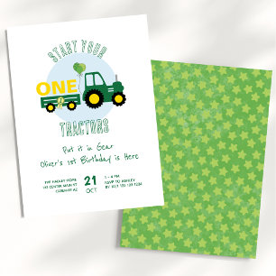 Grüner Traktor Farmjunge 1. Geburtstag Einladung