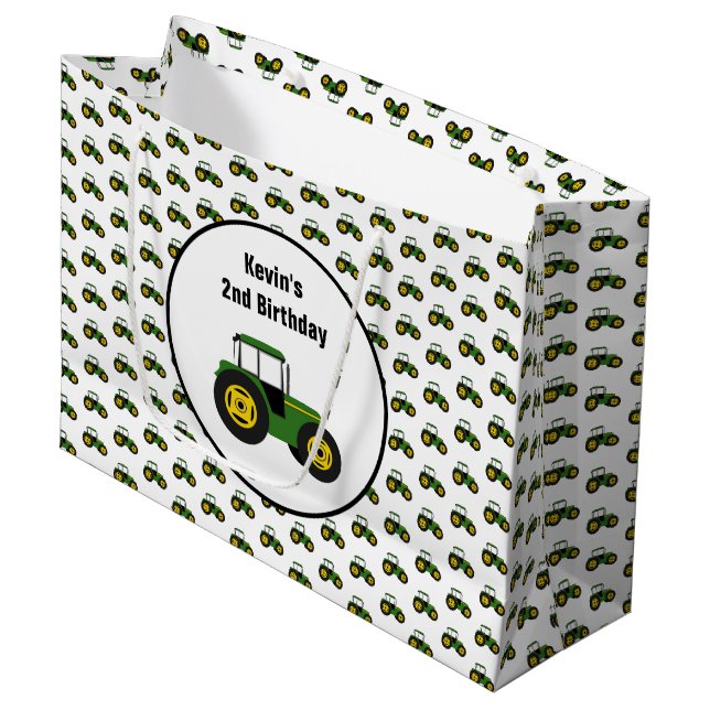 Grüner Traktor Große Geburtstagsgeschenktasche Geschenktüte (Vorderseite Schrägansicht)