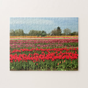 Grüner Traktor in Tulip Field, Oregon Puzzle