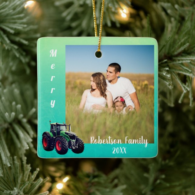 Grüner Traktor Keramikornament (Baum)