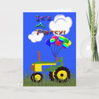 Grüner Traktor mit Balloons-Party Einladung