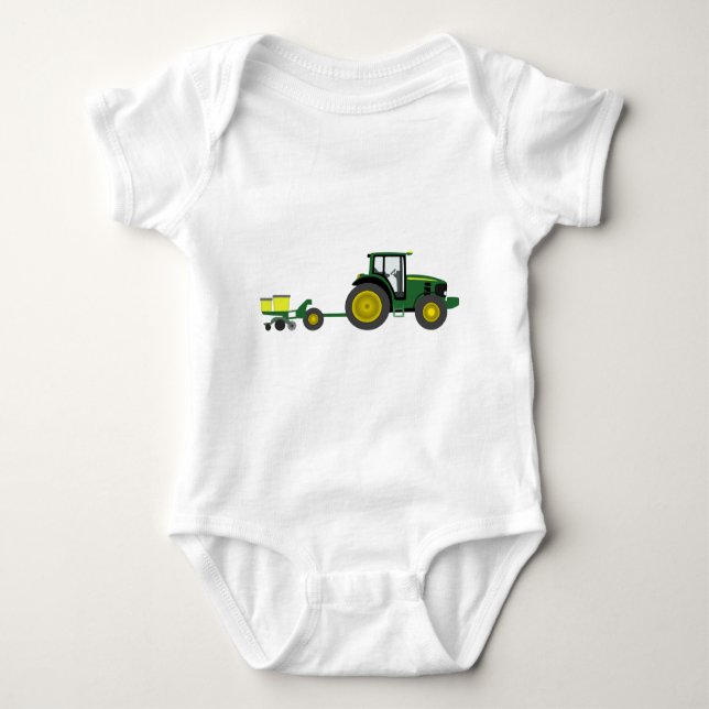 Grüner Traktor mit Pflanzer-Wagen Baby Strampler (Vorderseite)