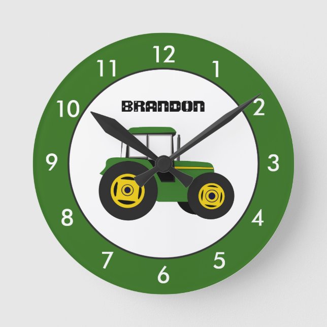 Grüner Traktor, Personalisierte Rundlaufuhr Runde Wanduhr (Vorderseite)