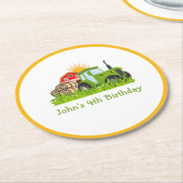 Grüner Traktor | Thema Landwirtschaft Geburtstagsp Runder Pappuntersetzer