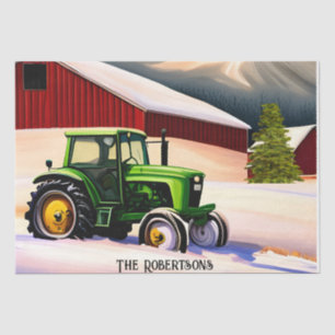 Grüner Traktor und Roter Stall Seidenpapier