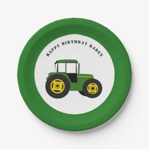 Grüner Traktor zum Geburtstag Personalisierter Tel Pappteller