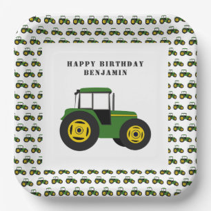 Grüner Traktor zum Geburtstag Personalisierter Tel Pappteller