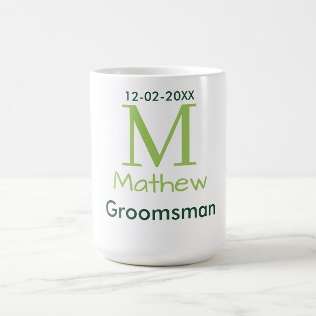 grüner Trauzeuge Name Buchstabe Datum männlich Pas Kaffeetasse (Mittel)