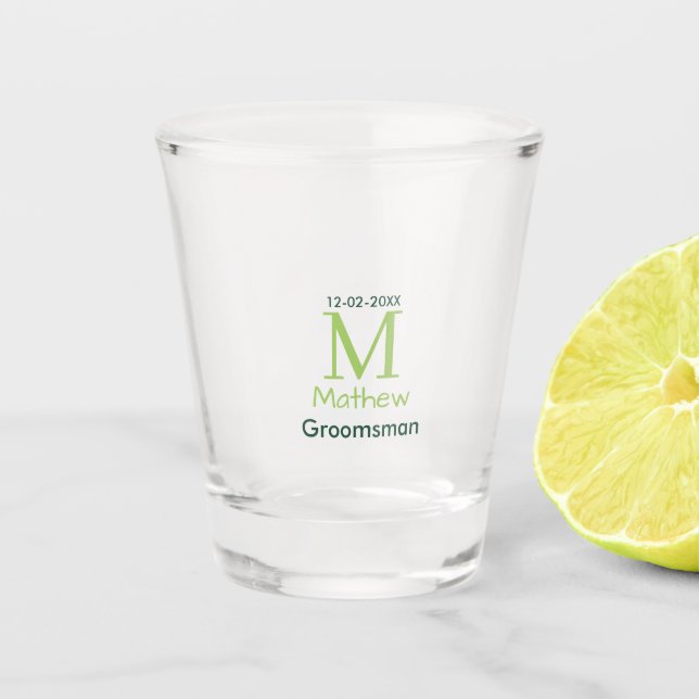 grüner Trauzeuge Name Buchstabe Datum männlich Pas Schnapsglas (Vorderseite)
