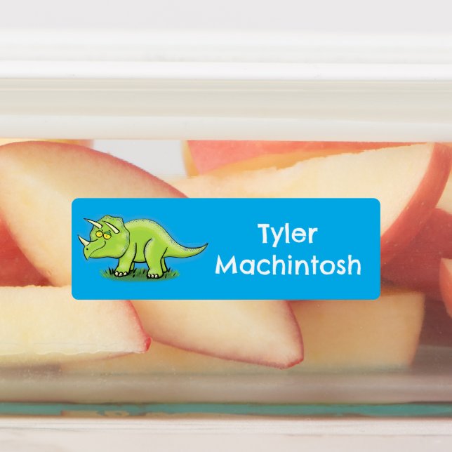 Grüner Triceratops Dinosaurier Cartoon personalisi Etiketten (Befestigt)