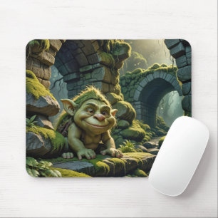 Grüner Troll unter einer steinernen Brücke Mousepad