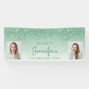 Grüner tropfender Glitter Zwei Foto 21. Geburtstag Banner