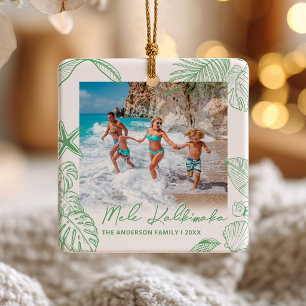 Grüner tropischer Mele Kalikimaka-Foto-Schmuck Keramikornament