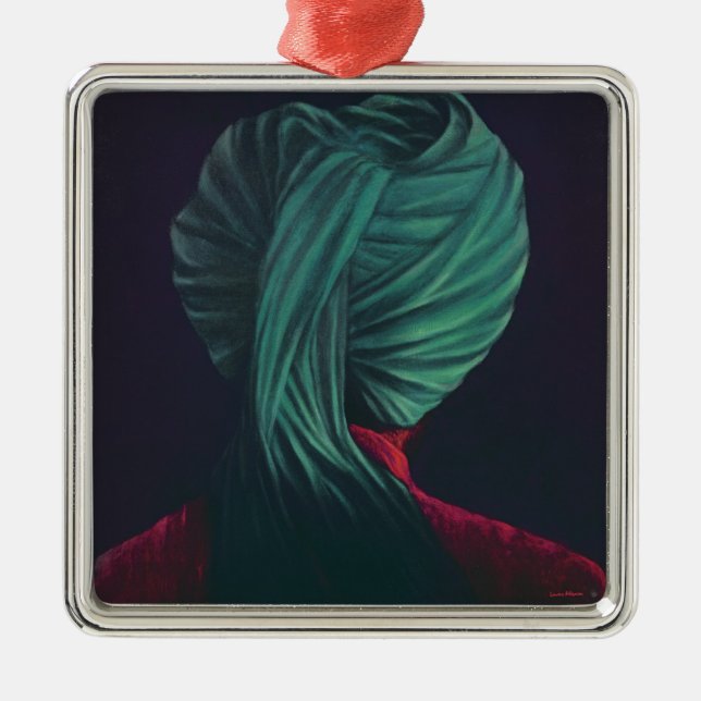 Grüner Turban Silbernes Ornament (Vorne)