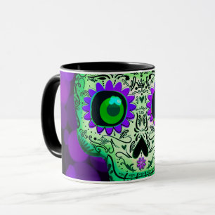 Grüner u. lila glühender Zuckerschädel Halloween Tasse
