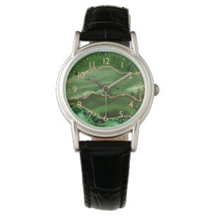 Grüner und falscher Goldglitter-Marmorachat Armbanduhr