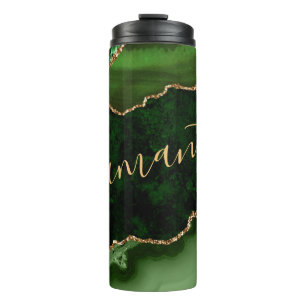 Grüner und falscher Goldglitter-Marmorachat Thermosbecher