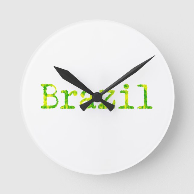Grüner und gelber Schriftart Brasiliens Runde Wanduhr (Vorderseite)