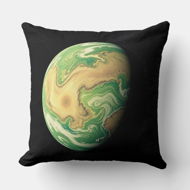 Grüner und goldbrauner Planet Kissen (Vorderseite)