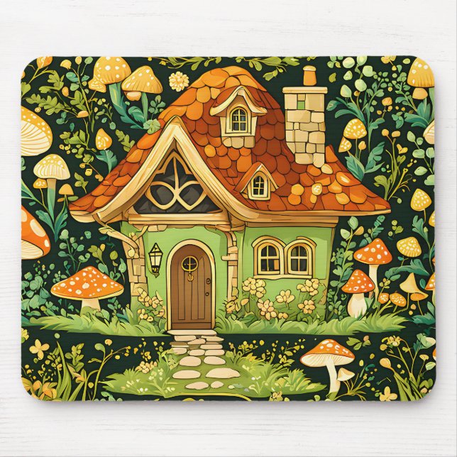 Grüner und goldener Pilz auf blumigen Mousepad (Vorne)