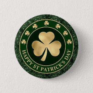 Grüner und goldener Shamrock-Klee St. Patrick's Da Button