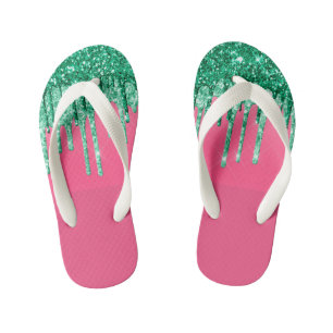 Grüner und rosa Shiny Glitzer Wassermelone Kinderbadesandalen