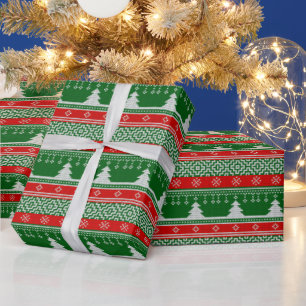 Grüner und roter Weihnachtspullover Vintage Weihna Geschenkpapier