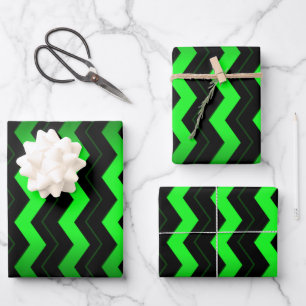 Grüner und schwarzer Akzent auf hellgrün Geschenkpapier Set