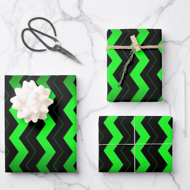 Grüner und schwarzer Akzent auf hellgrün Geschenkpapier Set (Vorderseite)