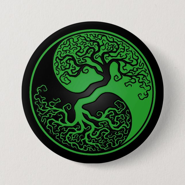 Grüner und schwarzer Baum des Lebens Yin Yang Button (Vorderseite)