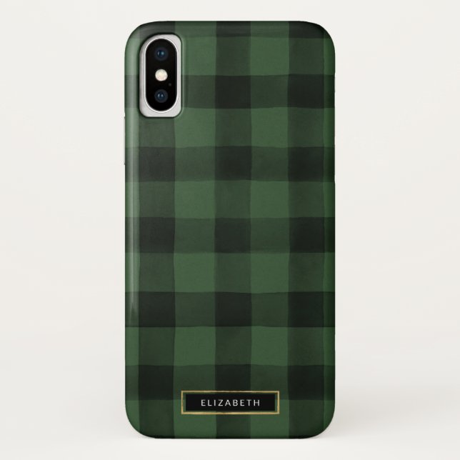 Grüner und schwarzer Büffel-Karo-Muster Case-Mate iPhone Hülle (Rückseite)