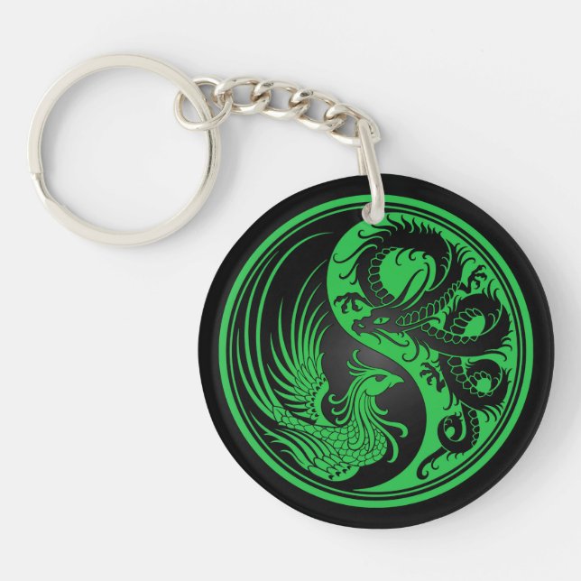 Grüner und schwarzer Drache Phoenix Yin Yang Schlüsselanhänger (Vorderseite)