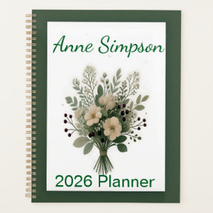 Grüner und weißer Blumen-Personalisierter Planer