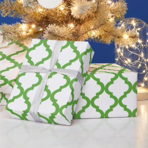 Grüner und weißer Feiertags-Marokkaner Quatrefoi Geschenkpapier