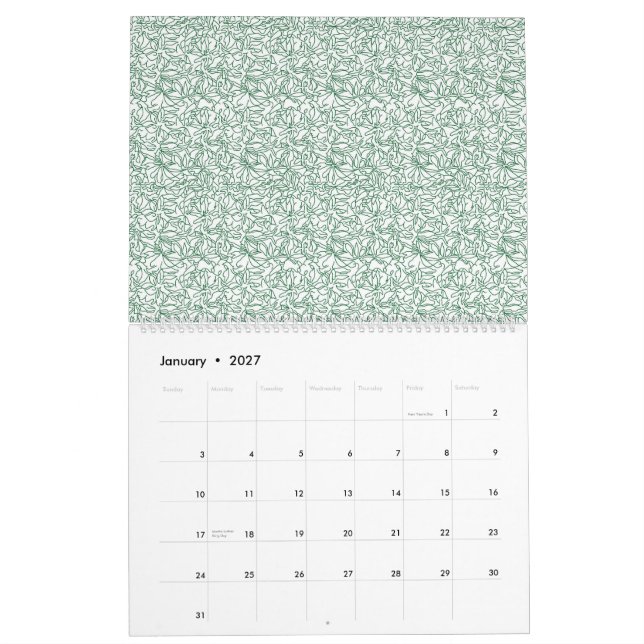 grüner und weißer Hintergrund mit kleinen Blätter Kalender (Jan 2027)
