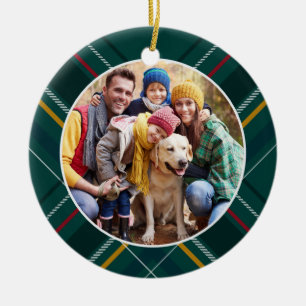 Grüner Urlaub karierter Rahmen Familie Foto Weihna Keramik Ornament