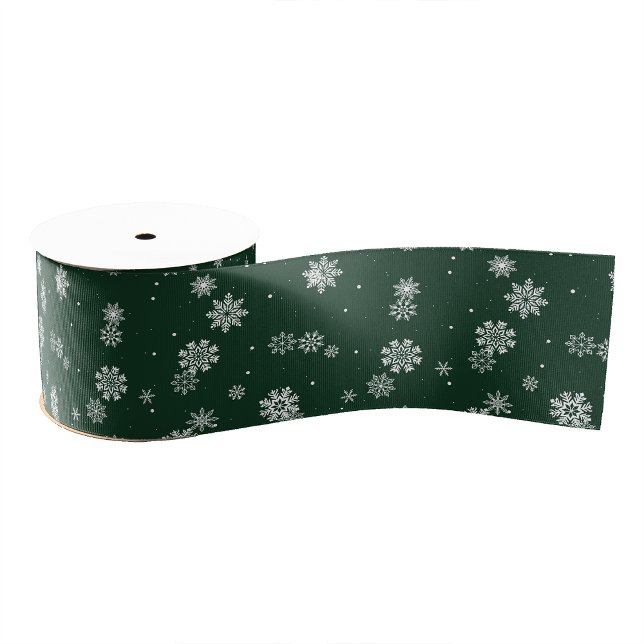 Grüner Urlaub Ripsband (Green and White Snowflakes Christmas Holiday Grosgrain Ribbon
)