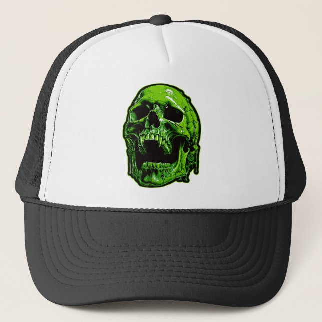 Grüner Vampirschädel Truckerkappe (Vorderseite)