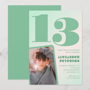 Grüner Verlauf 13. Geburtstag Einladungen Boy Foto