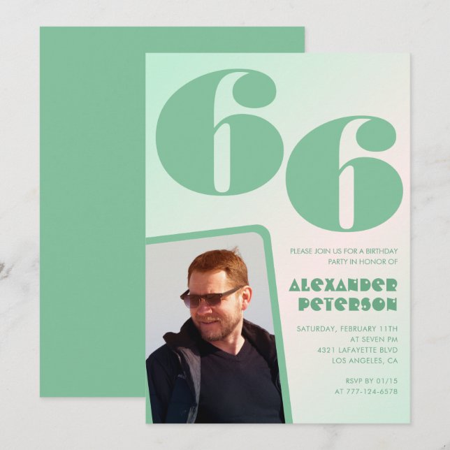 Grüner Verlauf 66. Geburtstag Einladungen Boy Foto (Vorne/Hinten)