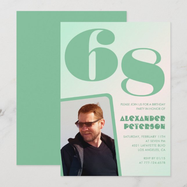 Grüner Verlauf 68. Geburtstag Einladungen Boy Foto (Vorne/Hinten)