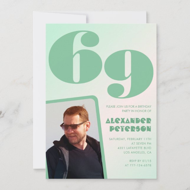 Grüner Verlauf 69. Geburtstag Einladungen Boy Foto (Vorderseite)