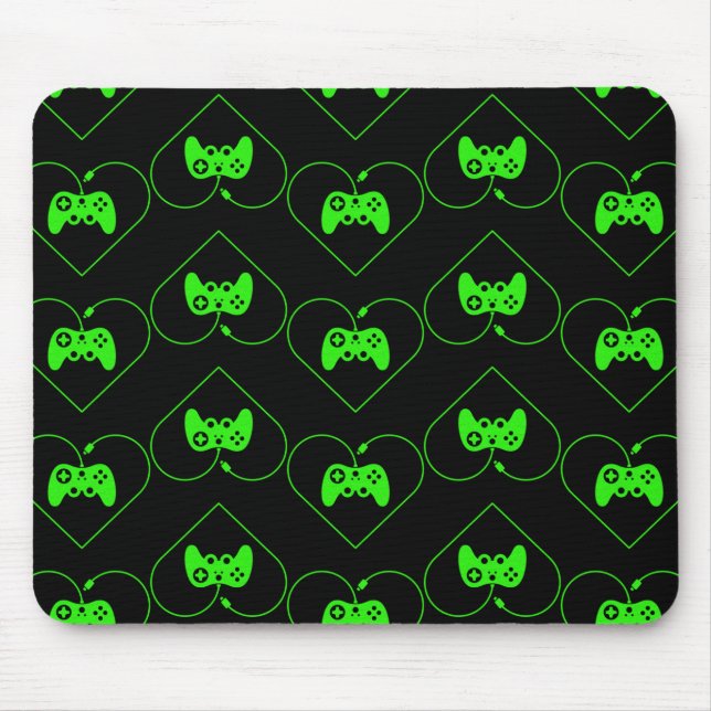 Grüner Videospiel-Controller Herz Muster Mousepad (Vorne)
