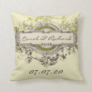 Grüner Vintage-Blumen-Herzkissen für die Hochzeit Kissen