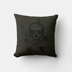 Grüner Vintage Grunge Totenkopf Kreuzknochen Hallo Kissen